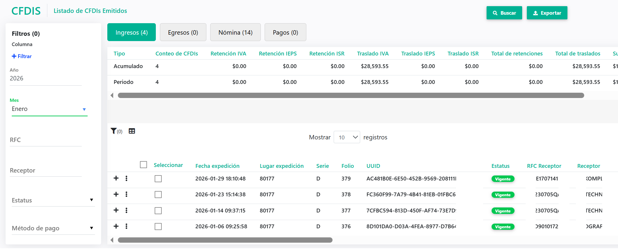 Listado de CFDIs en Portal Fiscal